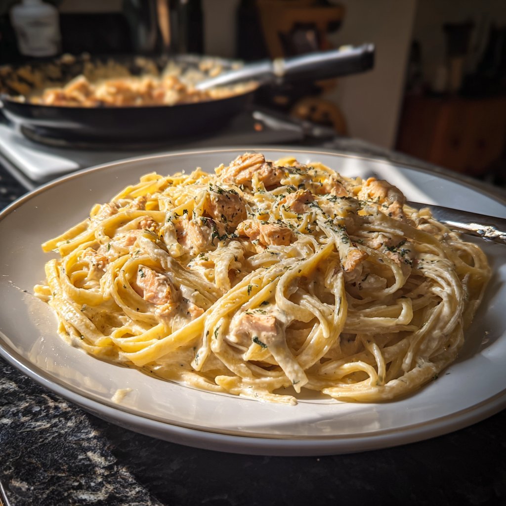 Simple Salmon Alfredo Pasta