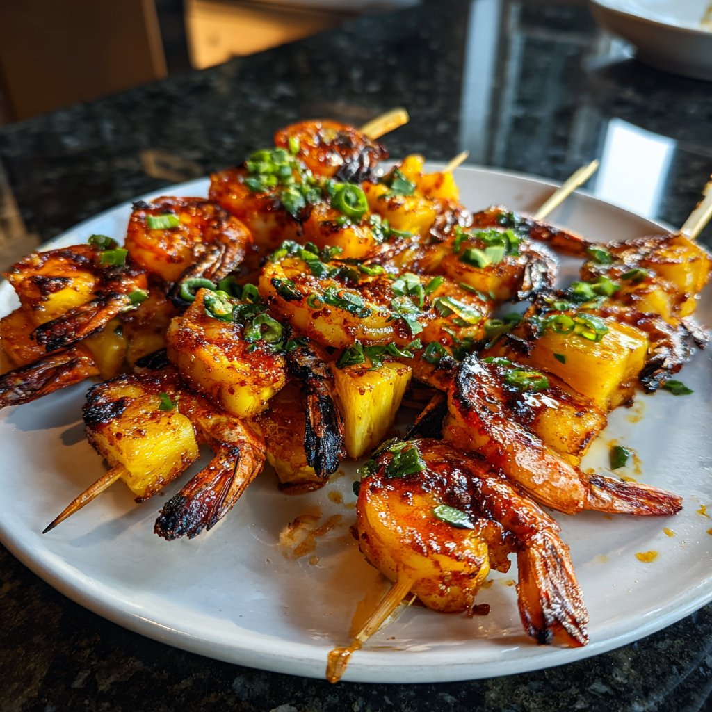 Pineapple and Jalapeño Shrimp Skewers