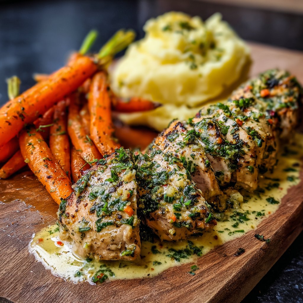 Creamy Herb Chicken with Mashed Potatoes and Garlic Butter Carrots